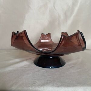 Vintage Amethyst Glass Abstract Pedestal Dish